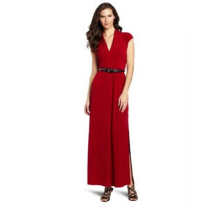 Kenneth Cole New York Women's Knit Maxi Dress With Belt red size large side slit